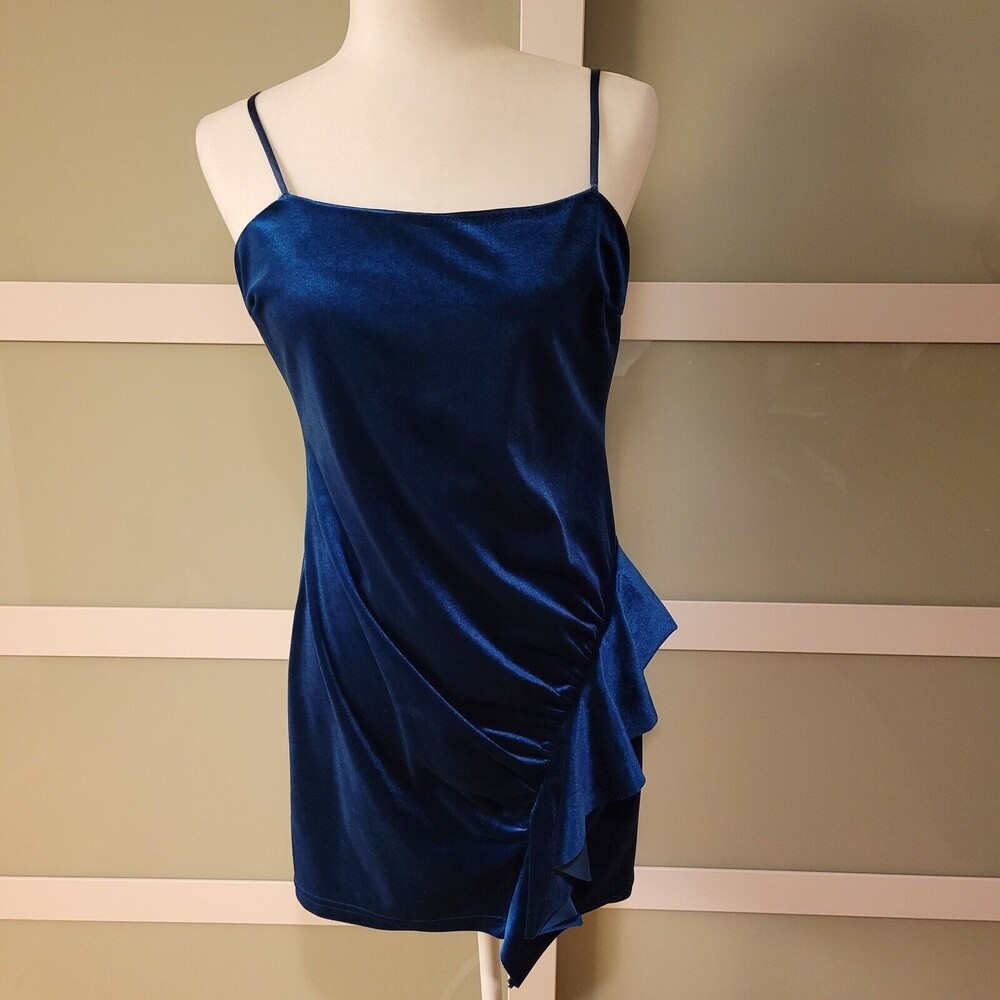 American Threads Velour Blue Mini Dress - Picture 10 of 10